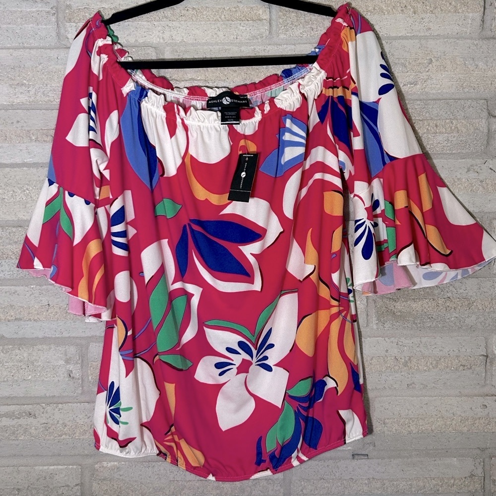 Ashley Stewart Pink Floral Blouse